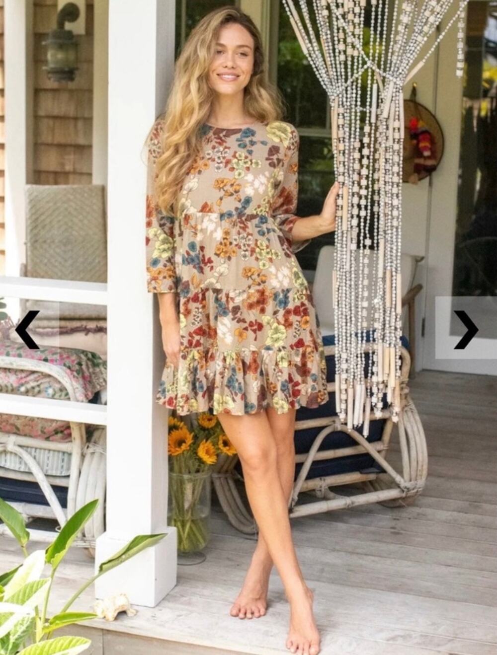Natural Life Heidi Floral Mini Dress Size Small Boho Tiered Rayon Cotton